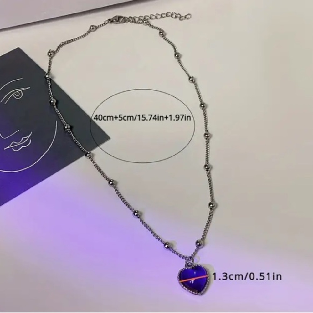 🆕Silver Plated Mood/Color Changing Heart Necklace-Beaded Necklace - Picture 6 of 7